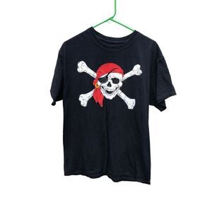 Shop4Ever T-shirt Pirate Skull and Cross Bones Graphic Black Large (L)